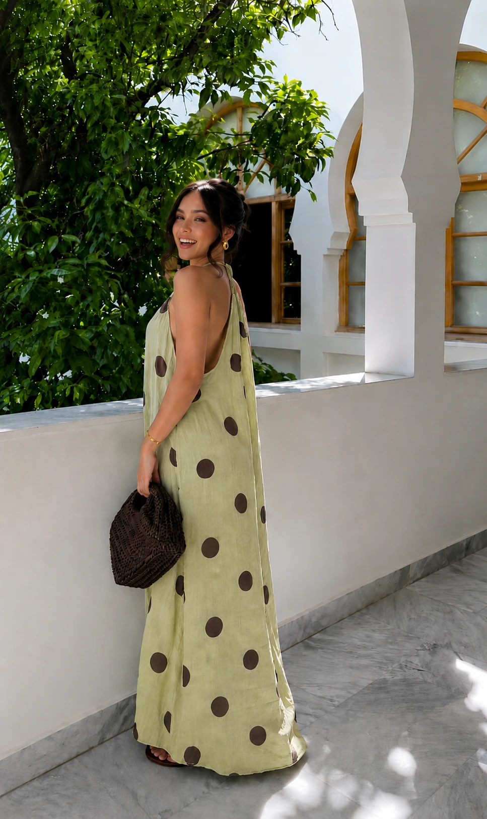 Robe Alyara à pois- Verte  - 2