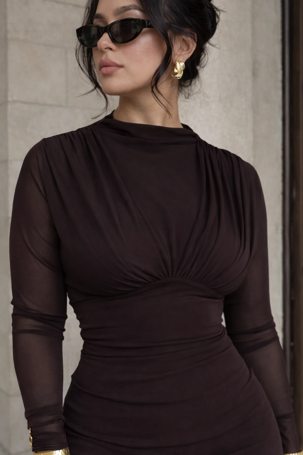 Robe longue moulante - Marron  — 3