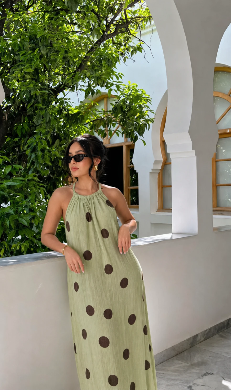 Robe Alyara à pois- Verte  — 3