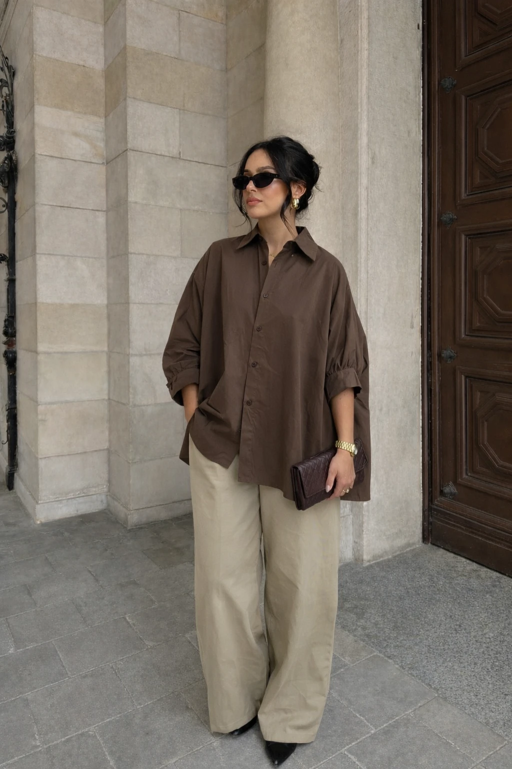 Chemise Manches Chauve-Souris – Marron 