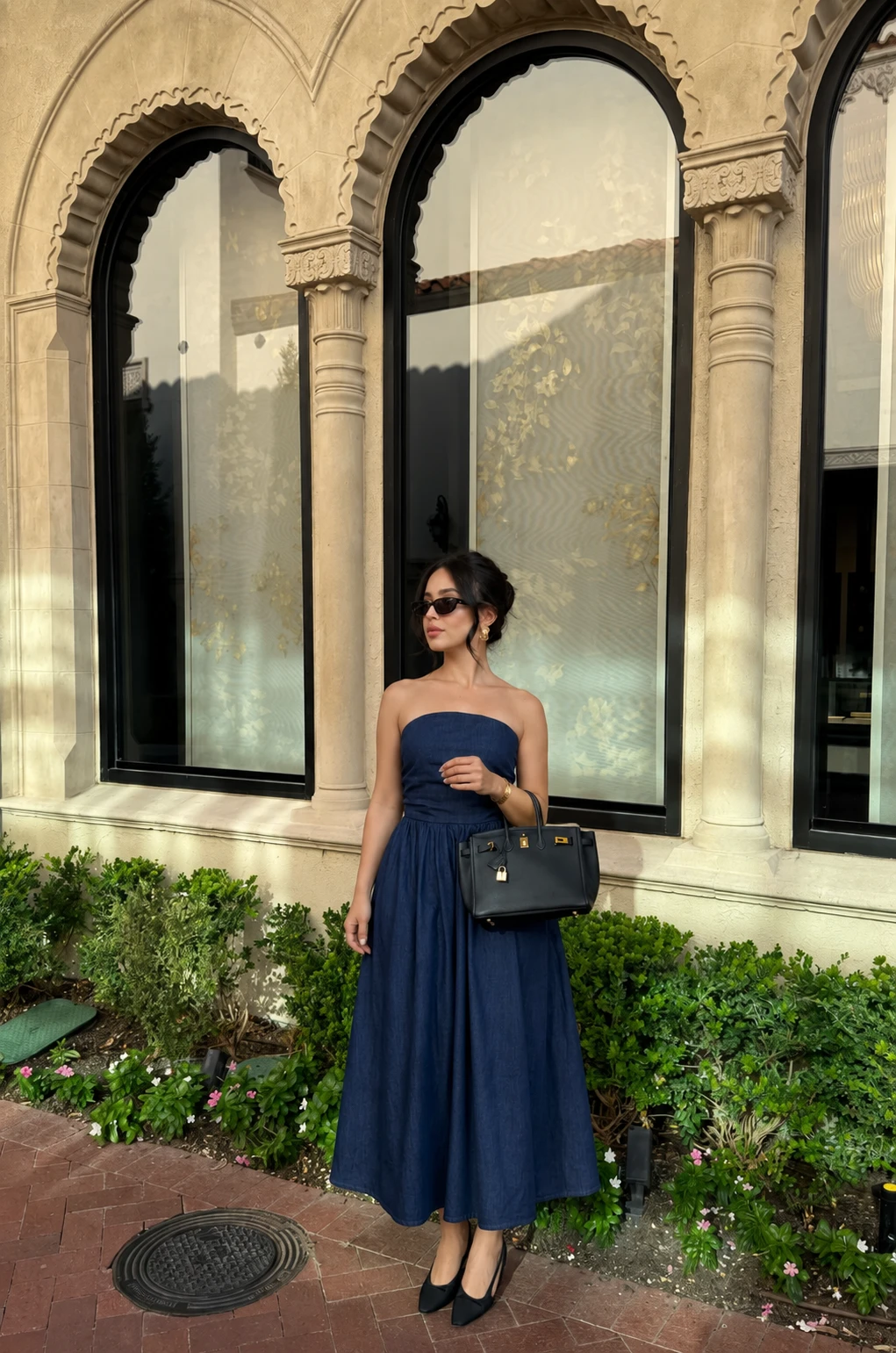 Robe bustier - Bleu marine effet denim