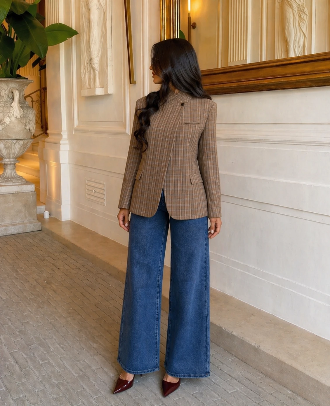 Blazer croisé - Marron à carreaux  — 4