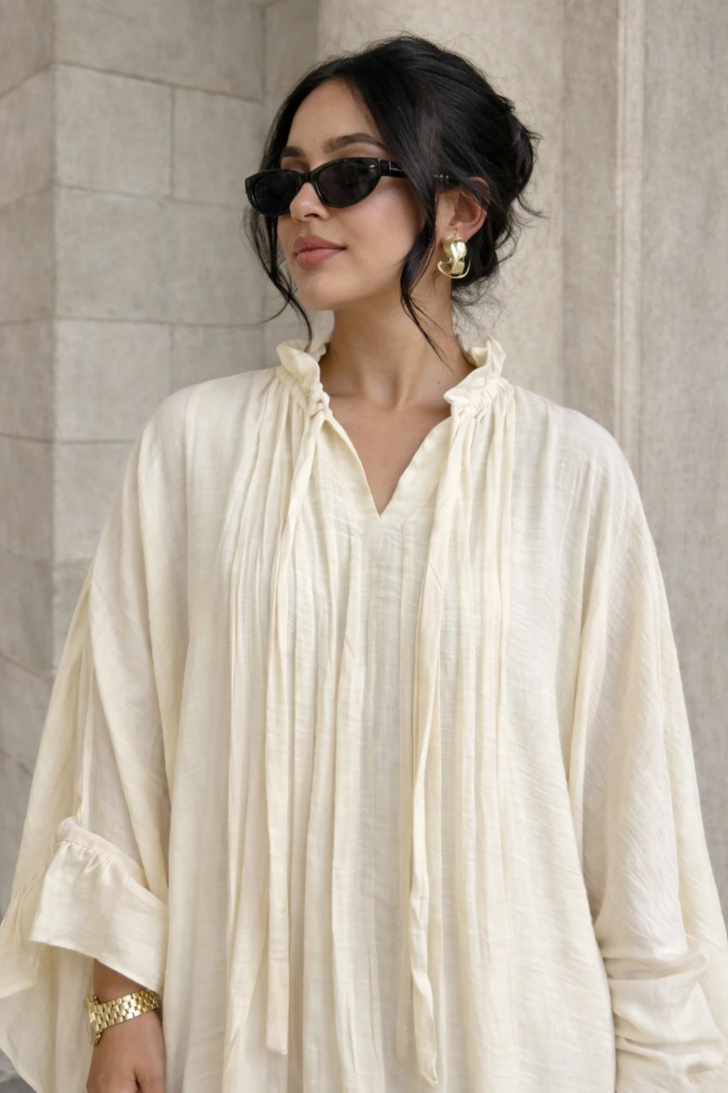 Robe longue fluide - Beige  - 2