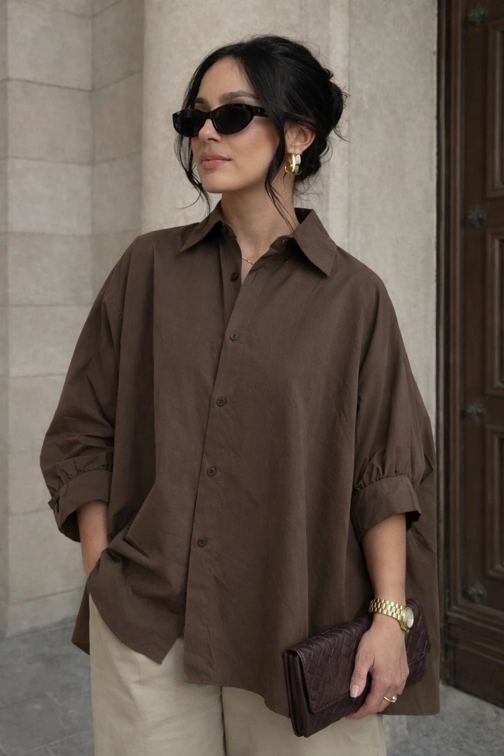 Chemise Manches Chauve-Souris – Marron  - 2