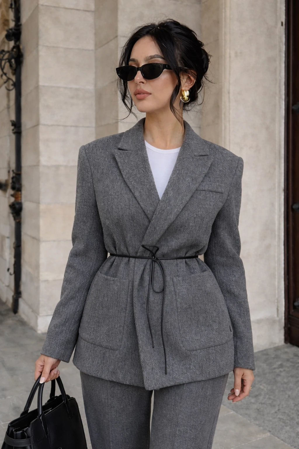 Blazer ceinturé – gris — 3
