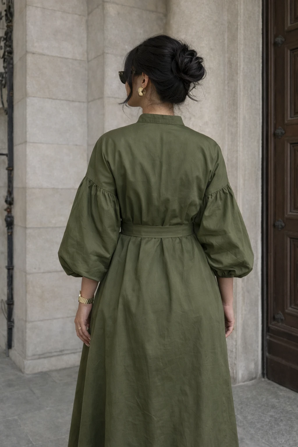 Robe longue manches bouffantes - Kaki — 3