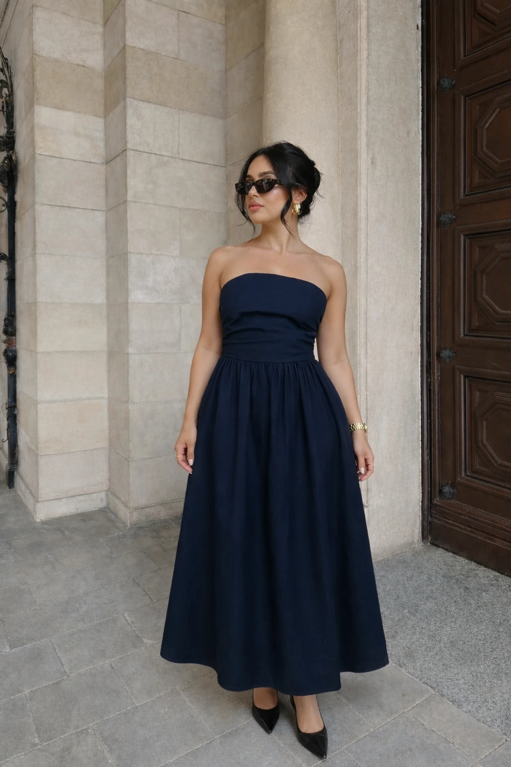 Robe longue bustier - Bleu marine