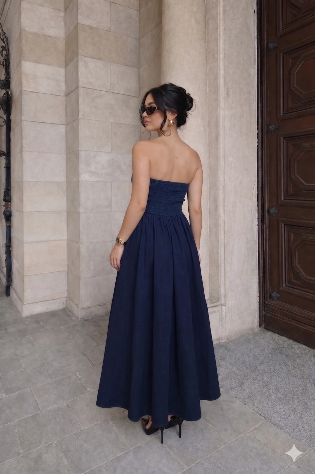 Robe bustier - Bleu marine effet denim  - 2