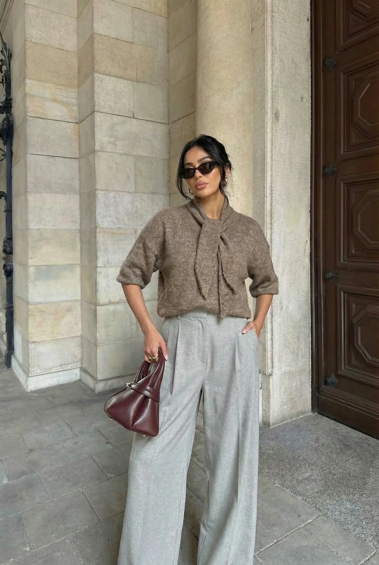 Pull col foulard- Taupe  - 2