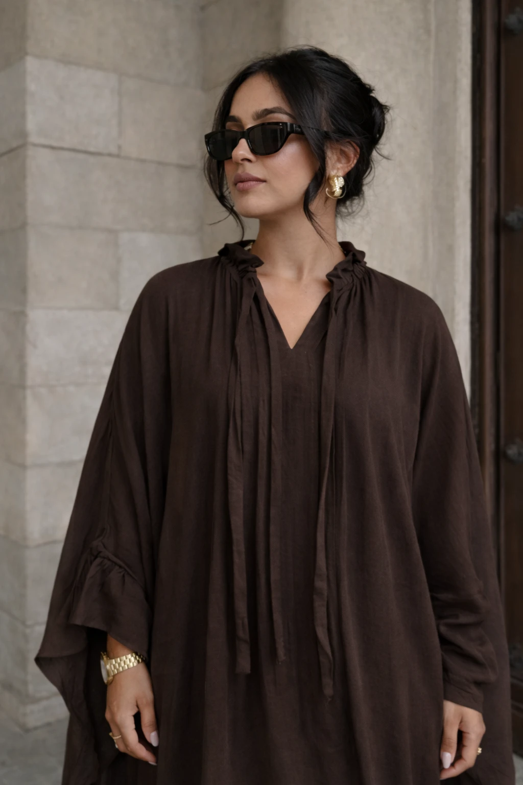 Robe longue fluide - Marron  - 2