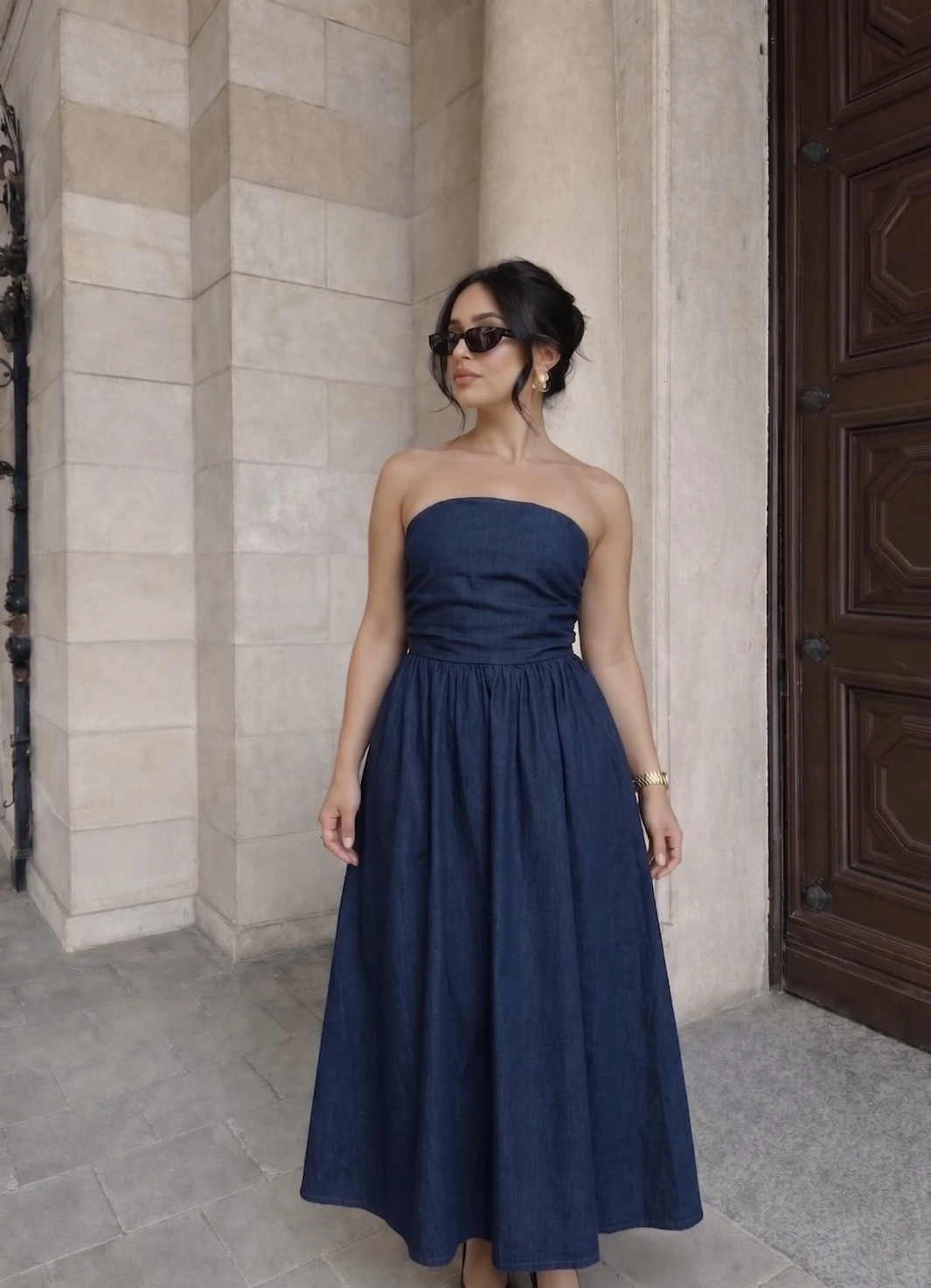 Robe bustier - Bleu marine effet denim 
