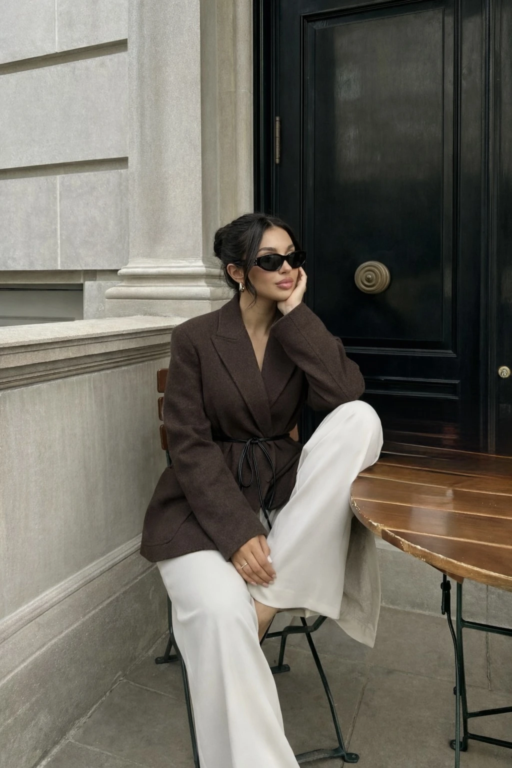 Blazer ceinturé – Marron - 2