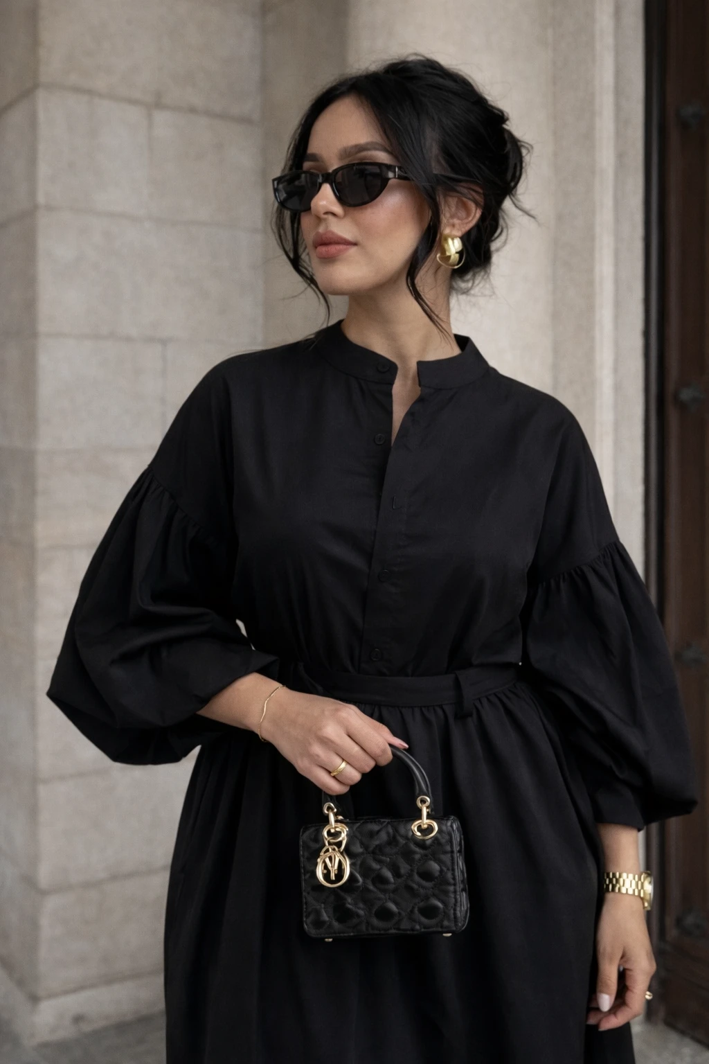 Robe longue à manches bouffantes - Noire — 3