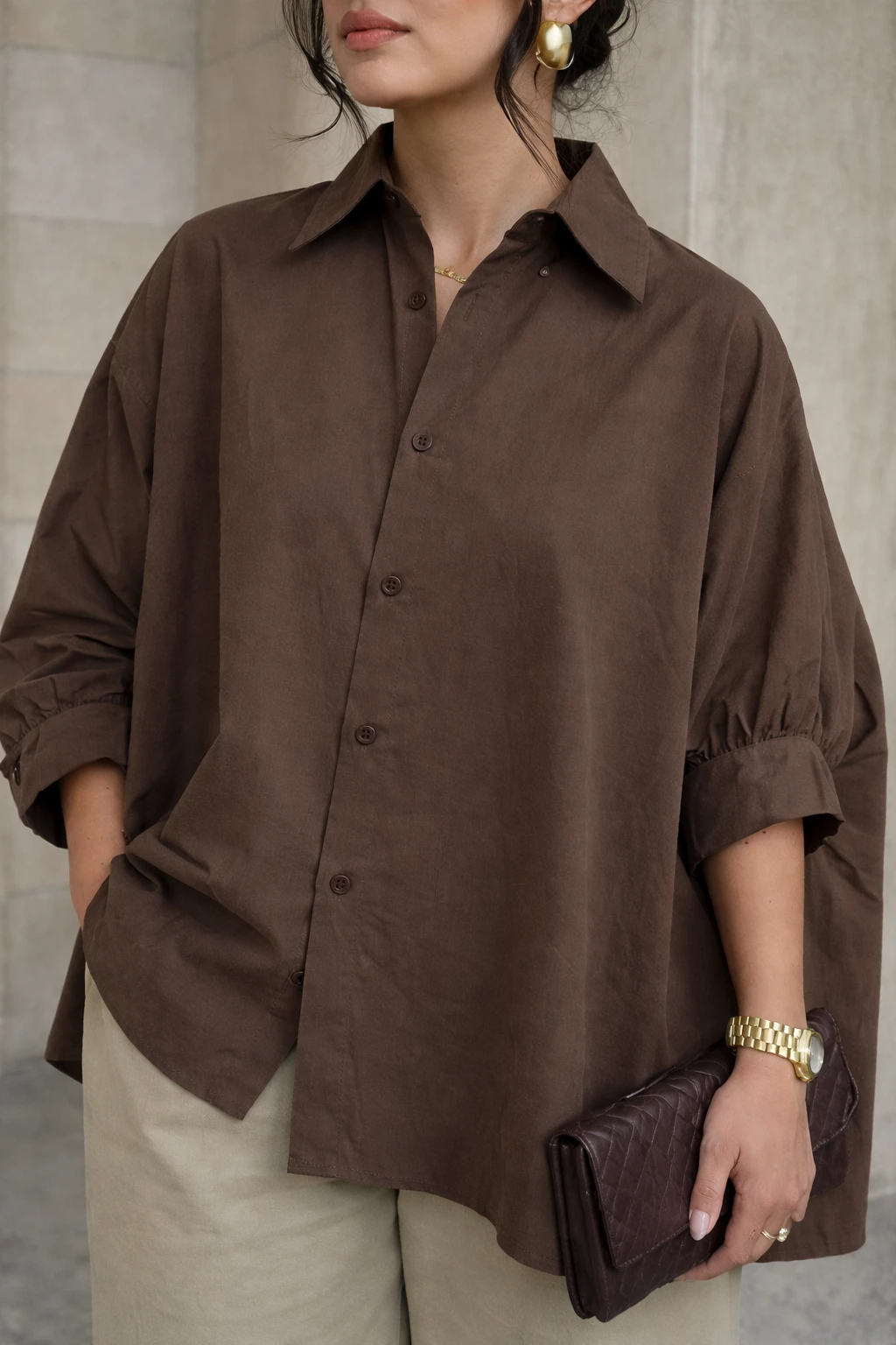 Chemise Manches Chauve-Souris – Marron  — 3