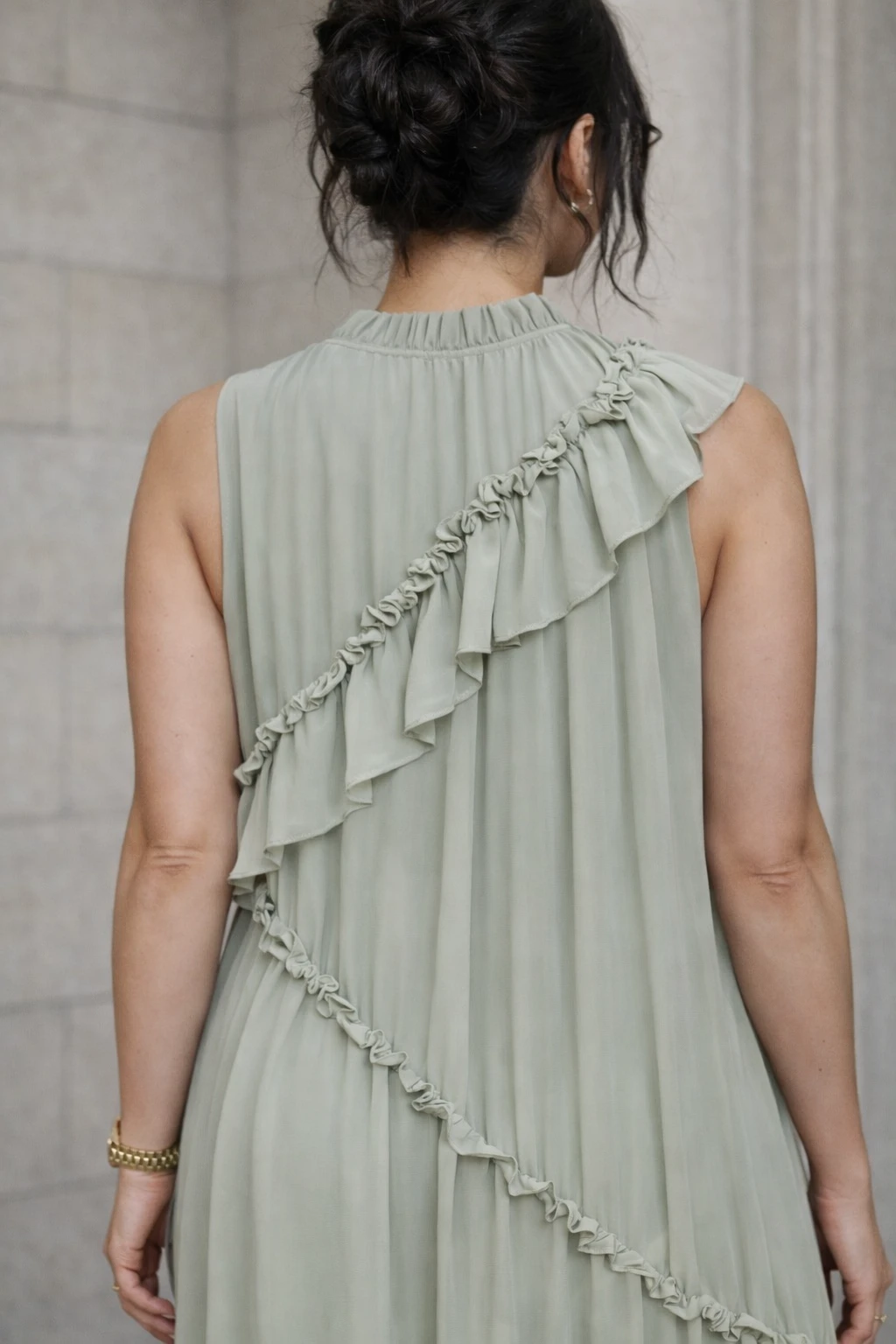 Robe longue fluide à volants - Tilleul — 3